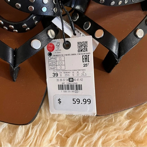 NWT Zara Black Silver Studded Ankle Wrap Sandals Sz-39 - Picture 5 of 5